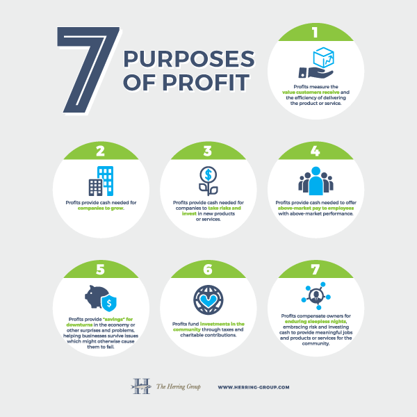 Seven purposes of profit infographic on a poster
