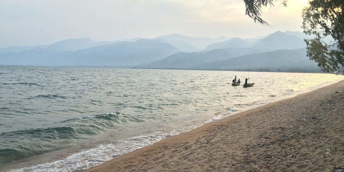Fishing on the shoreline along the coast of Lake Victoria