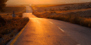 Winding road during sunset